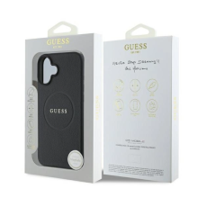 Guess Grained Gold Ring MagSafe dėklas iPhone 16 - juodas