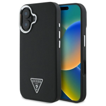 Guess Grained Triangle MagSafe dėklas iPhone 16 - juodas