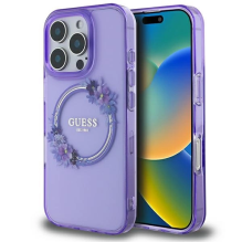 Guess IML Gėlių vainikas MagSafe iPhone 16 Pro Max dėklas – violetinis