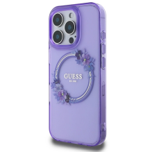 Guess IML Gėlių vainikas MagSafe iPhone 16 Pro Max dėklas – violetinis