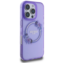 Guess IML Gėlių vainikas MagSafe iPhone 16 Pro Max dėklas – violetinis