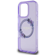 Guess IML Flowers Wreath MagSafe iPhone 16 Pro Max Case - Purple