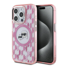 Karl Lagerfeld IML Monogram Karl &amp; Choupette Head MagSafe iPhone 15 Pro Case - Pink