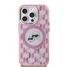 Karl Lagerfeld IML Monogram Karl &amp; Choupette Head MagSafe iPhone 15 Pro Case - Pink