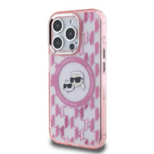 Karl Lagerfeld IML Monogram Karl &amp; Choupette Head MagSafe iPhone 15 Pro Case - Pink