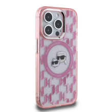 Karl Lagerfeld IML Monogram Karl &amp; Choupette Head MagSafe iPhone 15 Pro Case - Pink