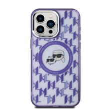 Karl Lagerfeld IML Monogram Karl &amp; Choupette Head MagSafe iPhone 15 Pro Case - Purple