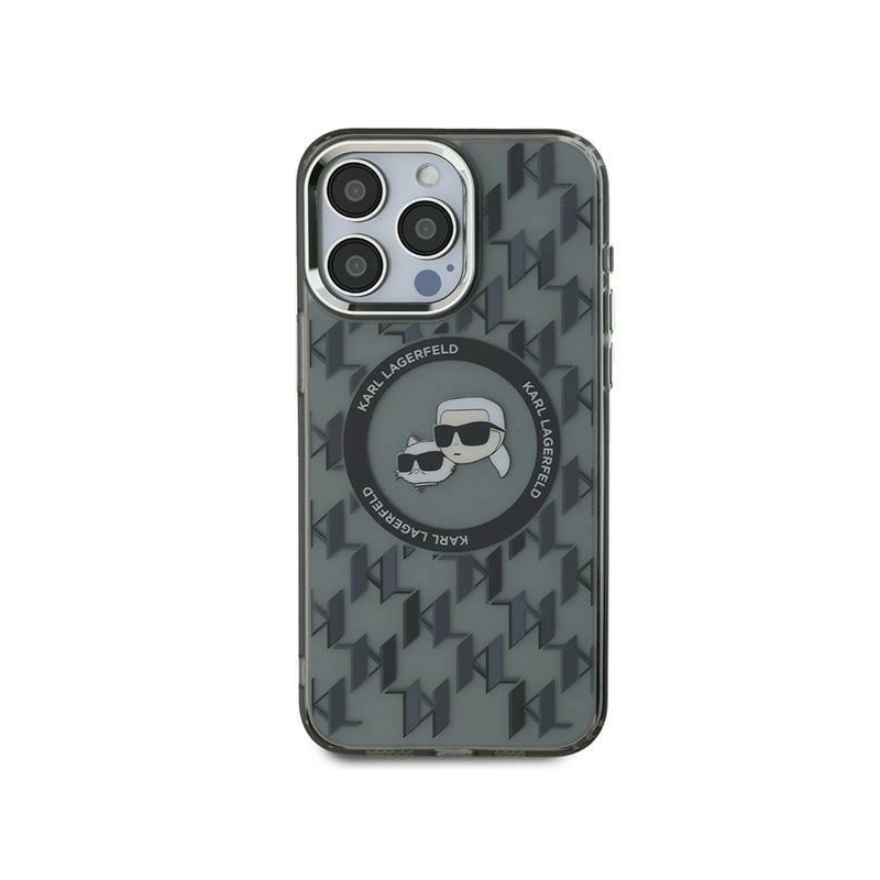 Karl Lagerfeld IML monograma Karl &amp; Choupette Head MagSafe iPhone 15 Plus dėklas – juodas