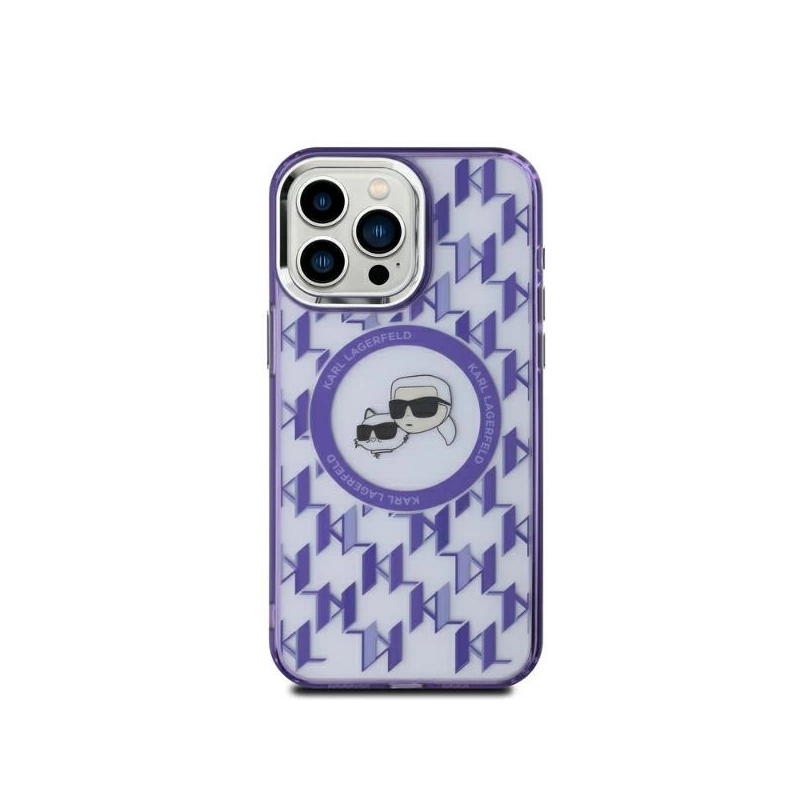 Karl Lagerfeld IML monograma Karl &amp; Choupette Head MagSafe iPhone 15 dėklas – violetinis