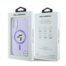 Karl Lagerfeld silikoninis Karl&amp;Choupette žiedas MagSafe iPhone 16 dėklas – violetinis