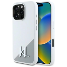 Karl Lagerfeld silikoninis pradinis logotipo dėklas, skirtas iPhone 16 Pro Max – baltas