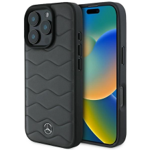 Mercedes MB Waves Leather iPhone 16 Pro Max Case - Gray