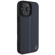 Mercedes MB Blue Line Leather MagSafe Case for iPhone 16 Pro Max - Navy Blue