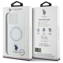 US Polo IML Ring MagSafe iPhone 16 Pro dėklas – baltas