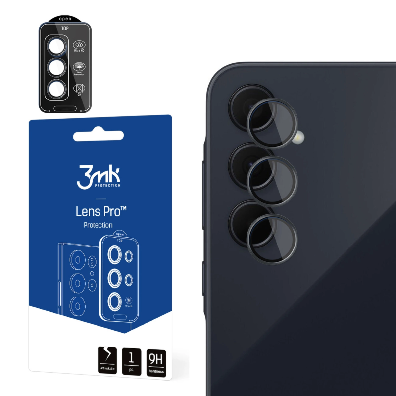 3mk Lens Protection Pro juodas fotoaparato dangtelis, skirtas Samsung Galaxy A55 5G – su juodu rėmeliu