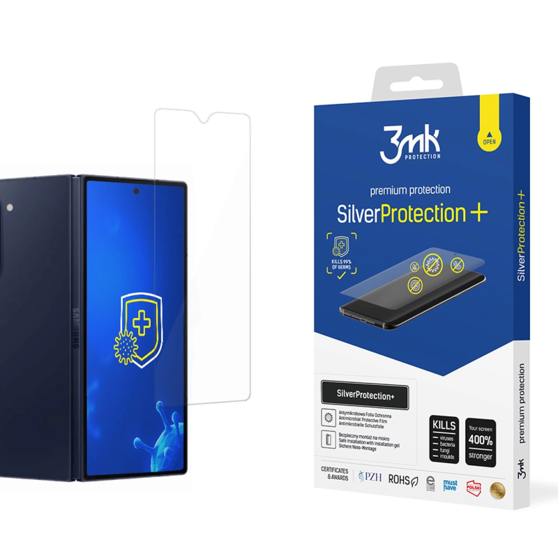 Antibakterinė apsauginė plėvelė 3mk SilverProtection+ sulankstoma versija, skirta Samsung Galaxy Z Fold 6 (priekyje)