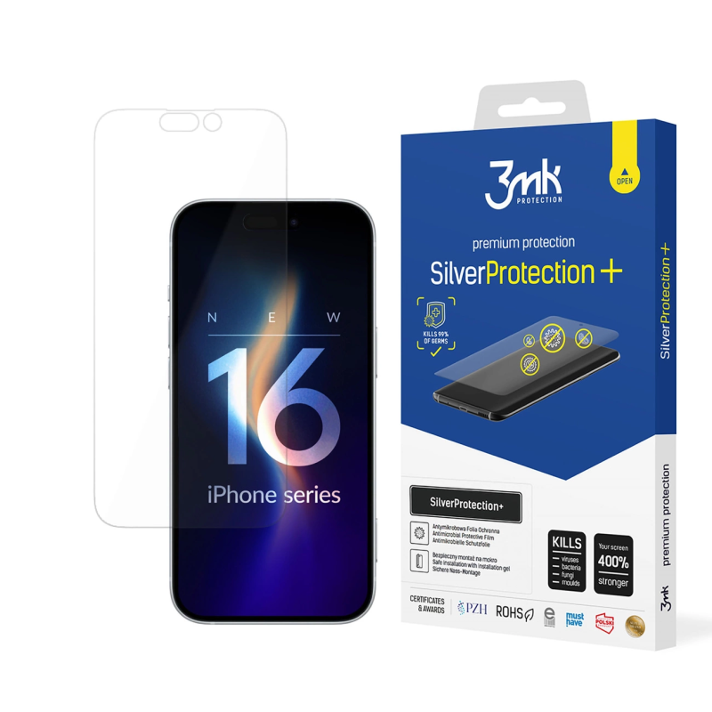 Antibakterinė apsauginė plėvelė 3mk SilverProtection+ skirta iPhone 16 Plus