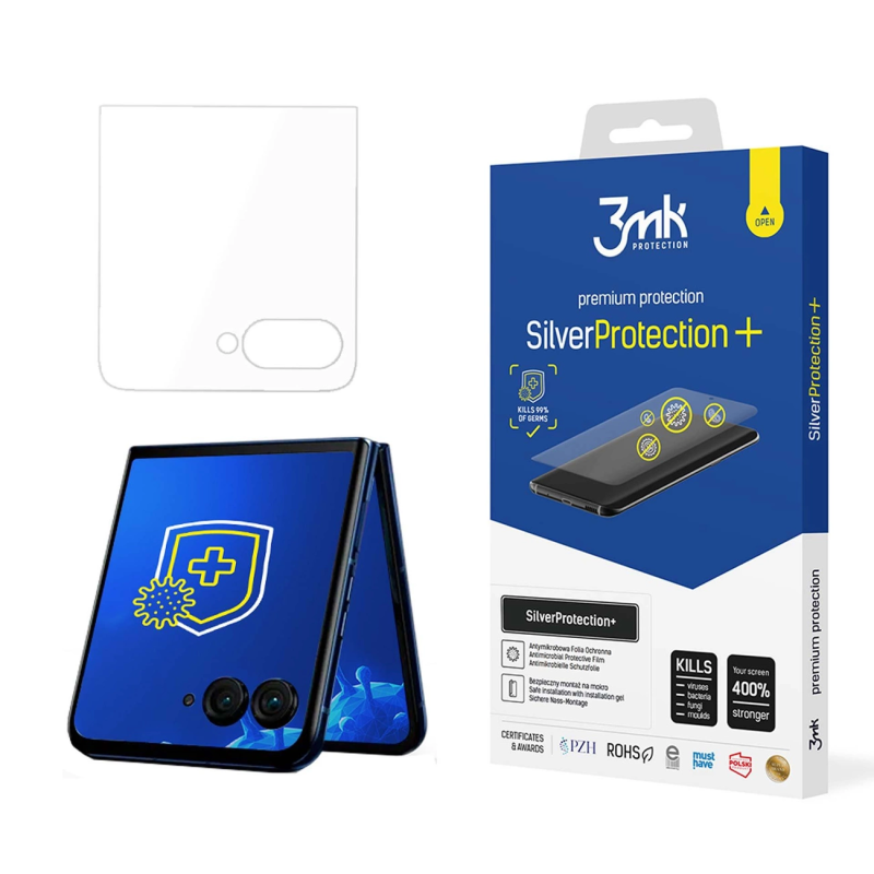 Antibakterinė apsauginė plėvelė 3mk SilverProtection+ skirta Motorola Razr 50 (priekyje)