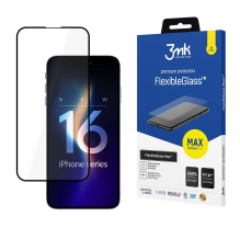 Grūdintas stiklas 3mk FlexibleGlass Max su juodu rėmeliu, skirtas iPhone 16