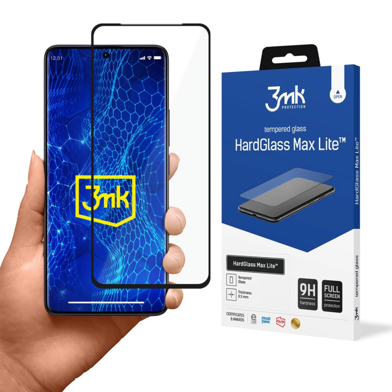 Grūdintas stiklas 3mk HardGlass Max Lite su juodu rėmeliu, skirtas Xiaomi Redmi Note 13 Pro+