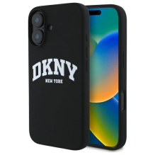 DKNY silikoninis baltas spausdintas logotipas MagSafe iPhone 16 dėklas - juodas