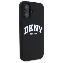 DKNY Silicone White Printed Logo MagSafe iPhone 16 Case - Black