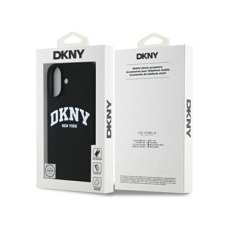 DKNY silikoninis baltas spausdintas logotipas MagSafe iPhone 16 dėklas - juodas