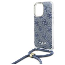 Guess Crossbody Cord 4G spausdinimo dėklas su dirželiu, skirtas iPhone 16 Pro – mėlynas