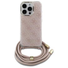 Guess Crossbody Cord 4G spausdinimo dėklas su dirželiu, skirtas iPhone 16 Pro – rožinis