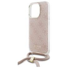 Guess Crossbody Cord 4G Print Case with Lanyard for iPhone 16 Pro - Pink