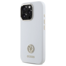 Guess Silicone Logo Strass 4G Case for iPhone 16 Pro - White