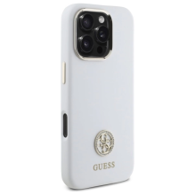 Guess Silicone Logo Strass 4G Case for iPhone 16 Pro - White