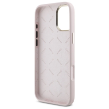 Guess Silicone Script Metal Logo &amp; Frame iPhone 16 Plus Case - Pink