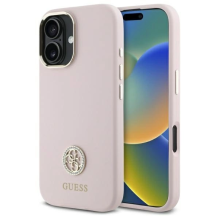 Guess Silicone Logo Strass 4G dėklas iPhone 16 - šviesiai rožinis