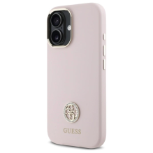 Guess Silicone Logo Strass 4G case for iPhone 16 - light pink