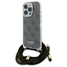 Guess Crossbody Cord 4G spausdinimo dėklas, skirtas iPhone 16 Pro Max – rudas