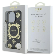 Guess IML Peony On 4G Background MagSafe dėklas iPhone 16 Pro - juodas