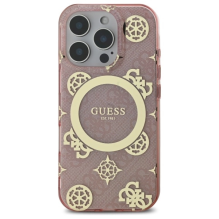 Guess IML Peony 4G fone MagSafe dėklas, skirtas iPhone 16 Pro – rožinis