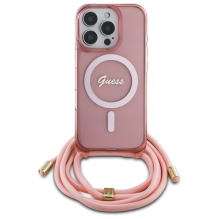 Guess Crossbody Cord Script MagSafe Case for iPhone 16 Pro - Pink