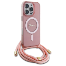 Guess Crossbody Cord Script MagSafe Case for iPhone 16 Pro - Pink