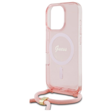 Guess Crossbody Cord Script MagSafe Case for iPhone 16 Pro - Pink