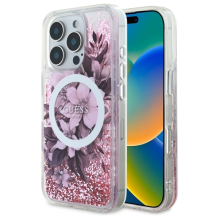 Guess Liquid Glitter Flower MagSafe iPhone 16 Pro Case - Pink