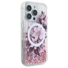 Guess Liquid Glitter Flower MagSafe iPhone 16 Pro Case - Pink