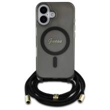 Guess Crossbody Cord Script MagSafe iPhone 16 Case - Black