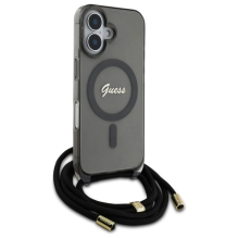 Guess Crossbody Cord Script MagSafe iPhone 16 Case - Black