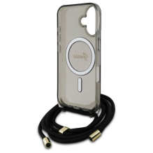 Guess Crossbody Cord Script MagSafe iPhone 16 dėklas – juodas