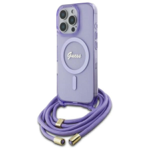 Guess Crossbody Cord Script MagSafe Case for iPhone 16 Pro Max - Purple