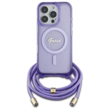 Guess Crossbody Cord Script MagSafe Case for iPhone 16 Pro Max - Purple