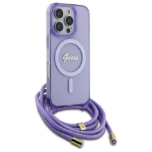 Guess Crossbody Cord Script MagSafe Case for iPhone 16 Pro Max - Purple