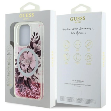 Guess Liquid Glitter Flower MagSafe iPhone 16 Pro Max dėklas – rožinis